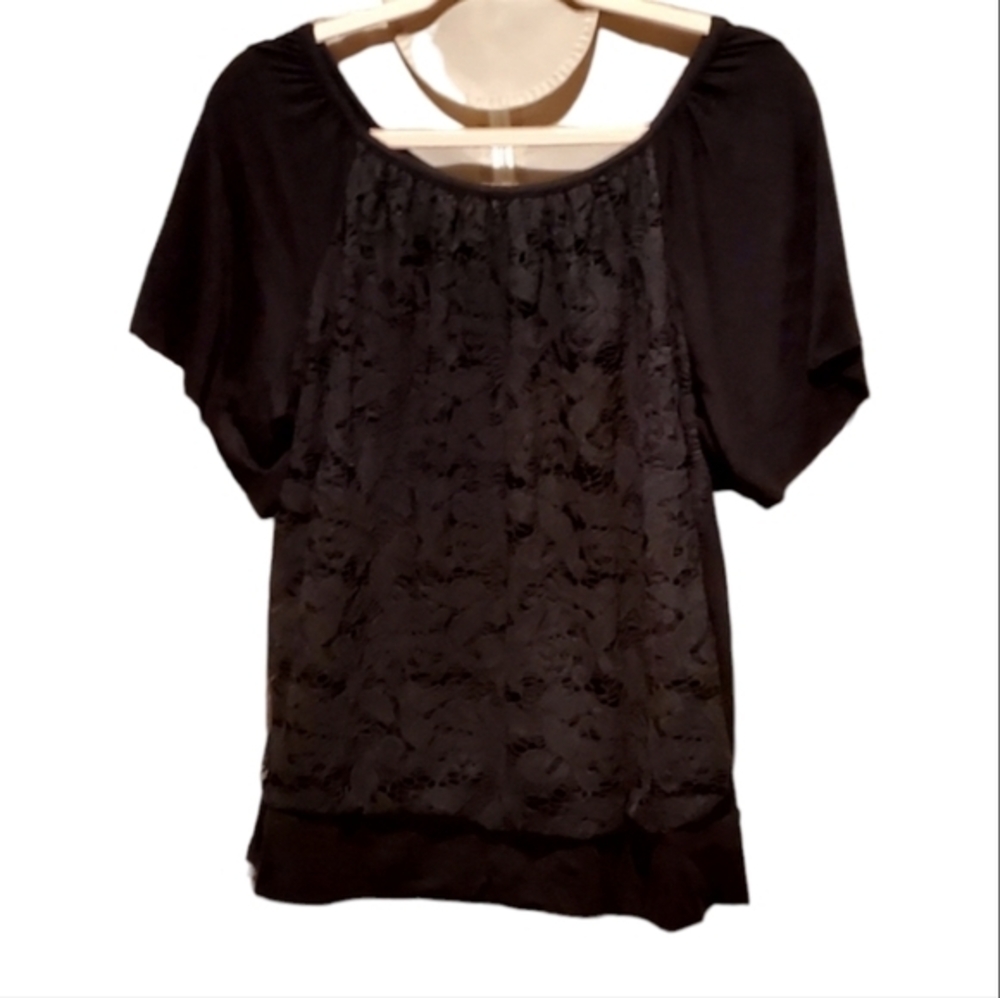 Alyx Black Blouse Lace On Front Tops Plus Size 1X Women